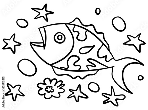 coloring page vector illustration of a fish