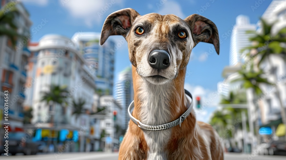 Curious dog in an urban setting