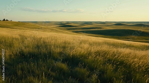 A vast open field displays gently rolling hills and expansive sky