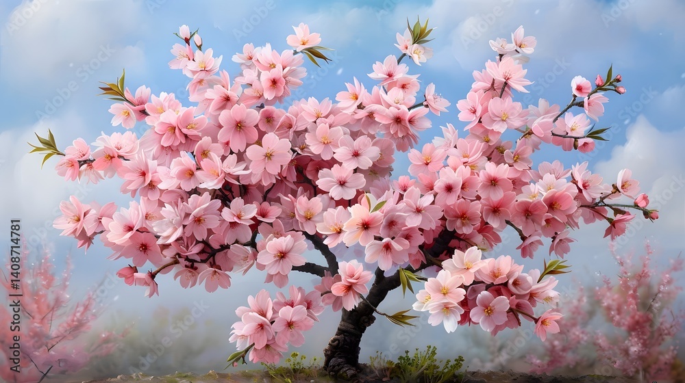 Vibrant pink cherry blossoms in full bloom