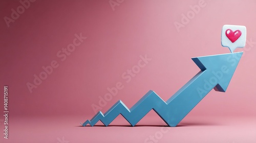 Positive social media growth illustrated by a rising arrow. photo