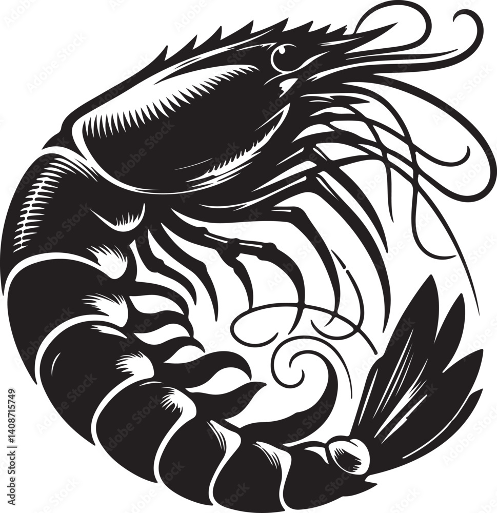 Obraz premium Prawn Silhouette Black Vector High Quality Vector Image. The white background
