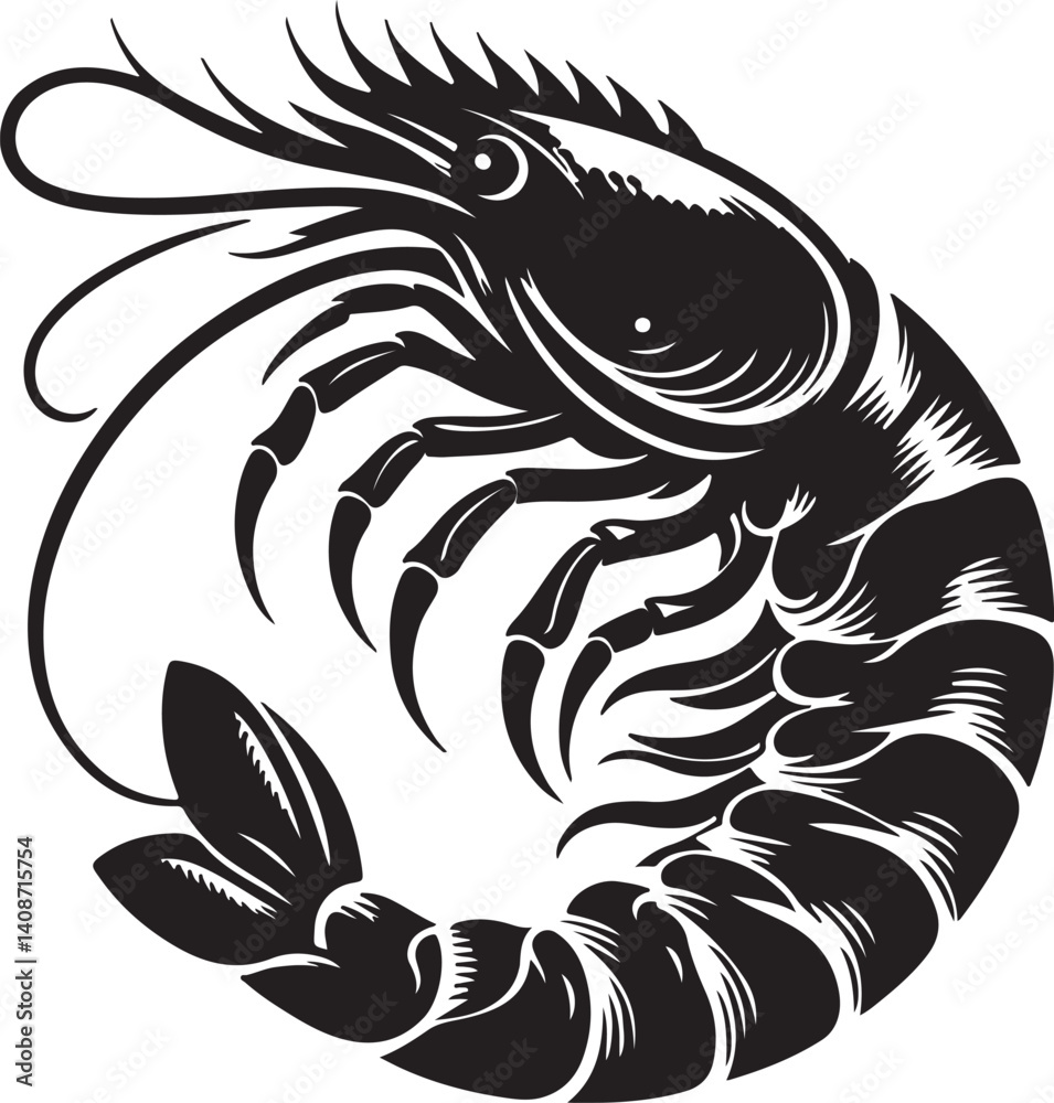 Obraz premium Prawn Silhouette Black Vector High Quality Vector Image. The white background