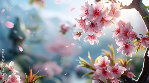 Delicate pink blossoms in a spring garden