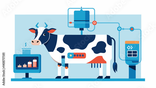 In addition to milking the machine can also perform tasks such as administering medication and collecting data on a cows temperature and activity levels providing valuable insights. Vector
