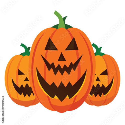 Halloween  three jack-o'-lanterns isolated  on white background