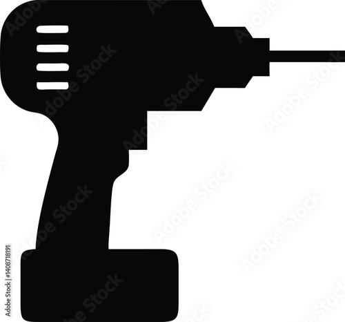 Silhouette of a Cordless Drill on a Transparent Background, Power Tool, Equipment
