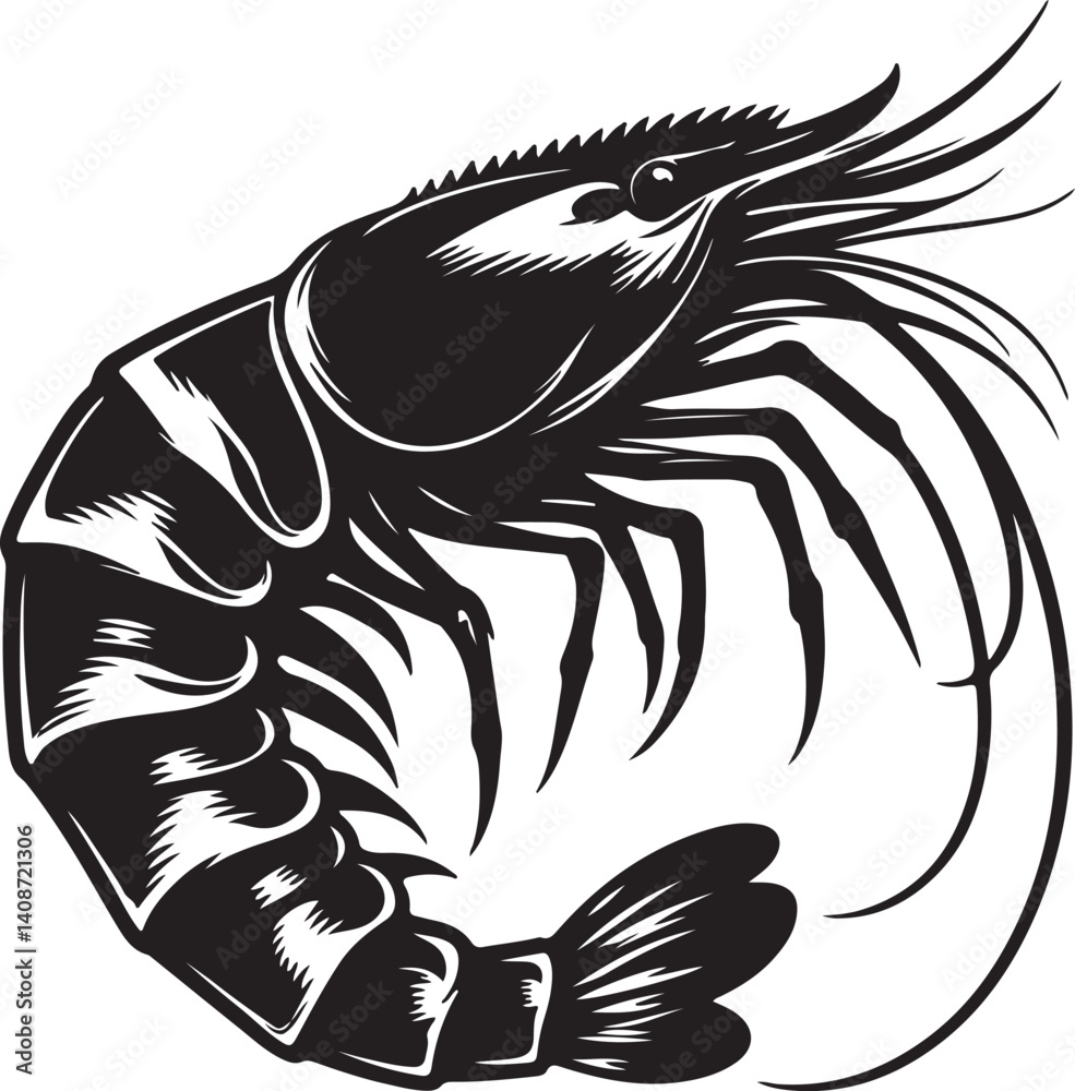 Obraz premium Prawn Silhouette Black Vector High Quality Vector Image. The white background