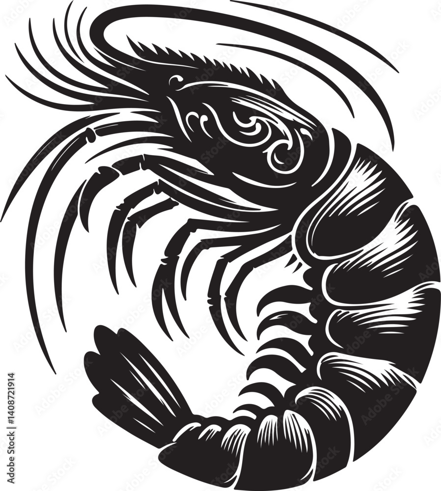 Obraz premium Prawn Silhouette Black Vector High Quality Vector Image. The white background