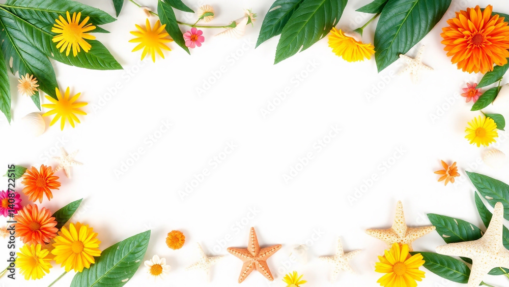 Background with Summer decorations with empty space in the middle Background with Summer decorations with empty space in the middle