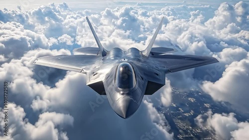 F-22 Raptor Fighter Jet Flying Through Clouds