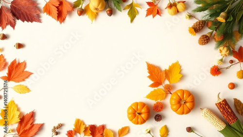 Background with Autumn decorations with empty space in the middle