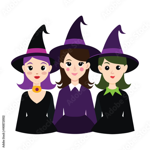 Halloween  three witches isolated  on white background
