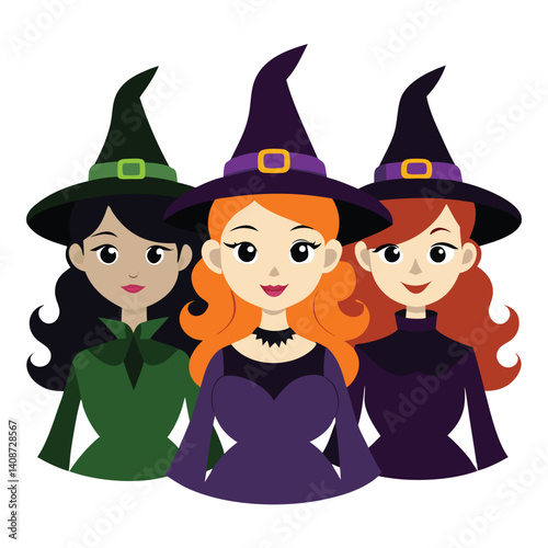 Halloween  three witches isolated  on white background