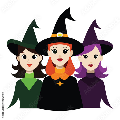 Halloween  three witches isolated  on white background