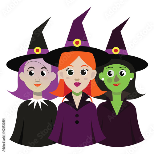 Halloween  three witches isolated  on white background