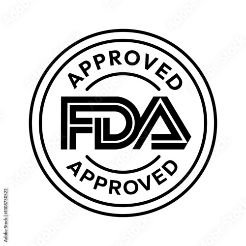 FDA Approved icon set. Food and Drug Administration FDA label, badge, logo, symbol, black, vector, isolated illustration. FDA registered certified, accepted, verified, allowed, authorised made sign.
