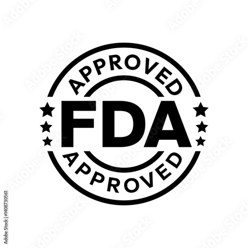 FDA Approved icon set. Food and Drug Administration FDA label, badge, logo, symbol, black, vector, isolated illustration. FDA registered certified, accepted, verified, allowed, authorised made sign.