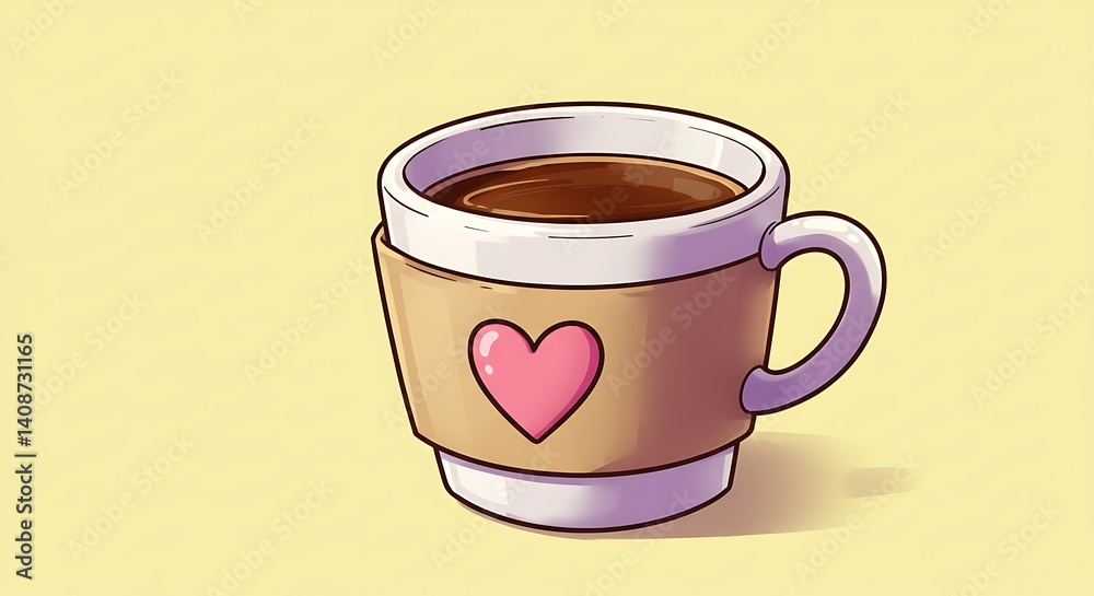 Cozy Coffee Cup: A Charming Cartoon Illustration Cozy Coffee Cup: A Charming Cartoon Illustration
