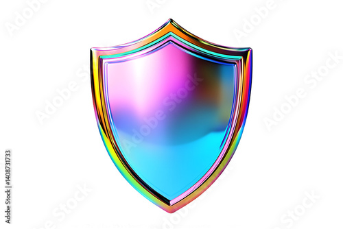 Iridescent shield with a gold border and a gradient fill on a black background image render
