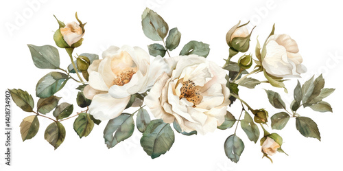 Fototapeta Naklejka Na Ścianę i Meble -  PNG White rose border pattern flower plant.