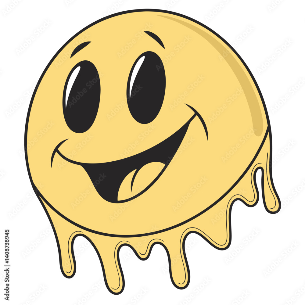Dripping Smiling Face Vector Illustration Cartoon Yellow Smirking Emoji With Tongue Out Digital Art Style Graphic Design Element Dripping Smiling Face Vector Illustration Cartoon Yellow Smirking Emoji With Tongue Out Digital Art Style Graphic Design Element