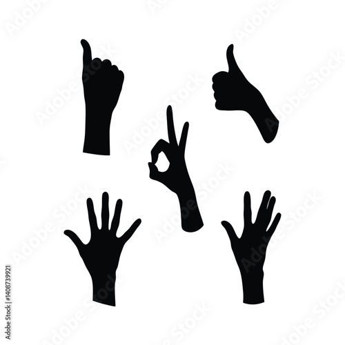 Diverse Hand Gestures Silhouettes Set Against White Background Representing Communication Agreement Approval Openness And Positivity Hand Signs Expression Illustration