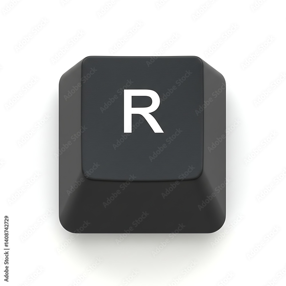 High-Resolution 3D Render of a Single Black 'R' Key