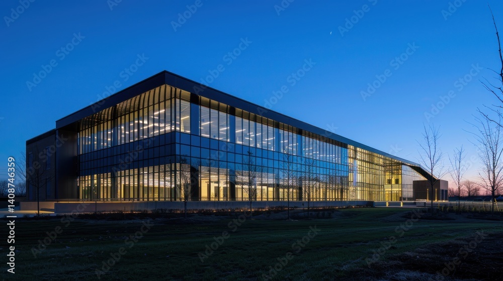 Modern architectural building exterior twilight image Modern architectural building exterior twilight image