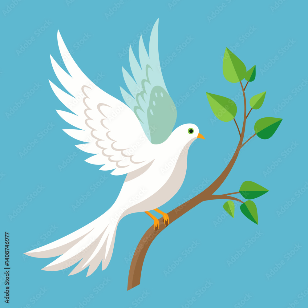 Dove flying, in its beak a tree branch Dove flying, in its beak a tree branch
