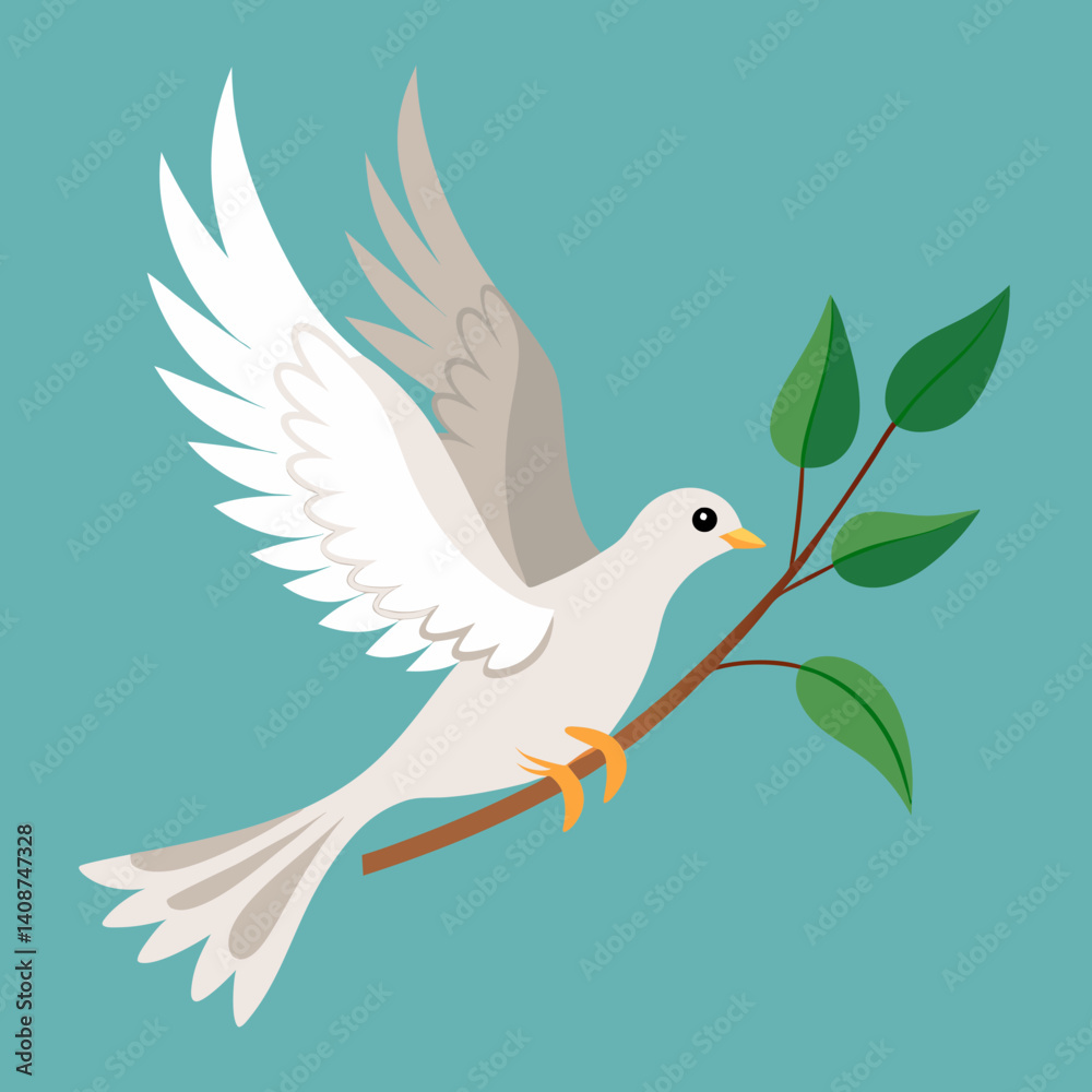 Dove flying, in its beak a tree branch Dove flying, in its beak a tree branch