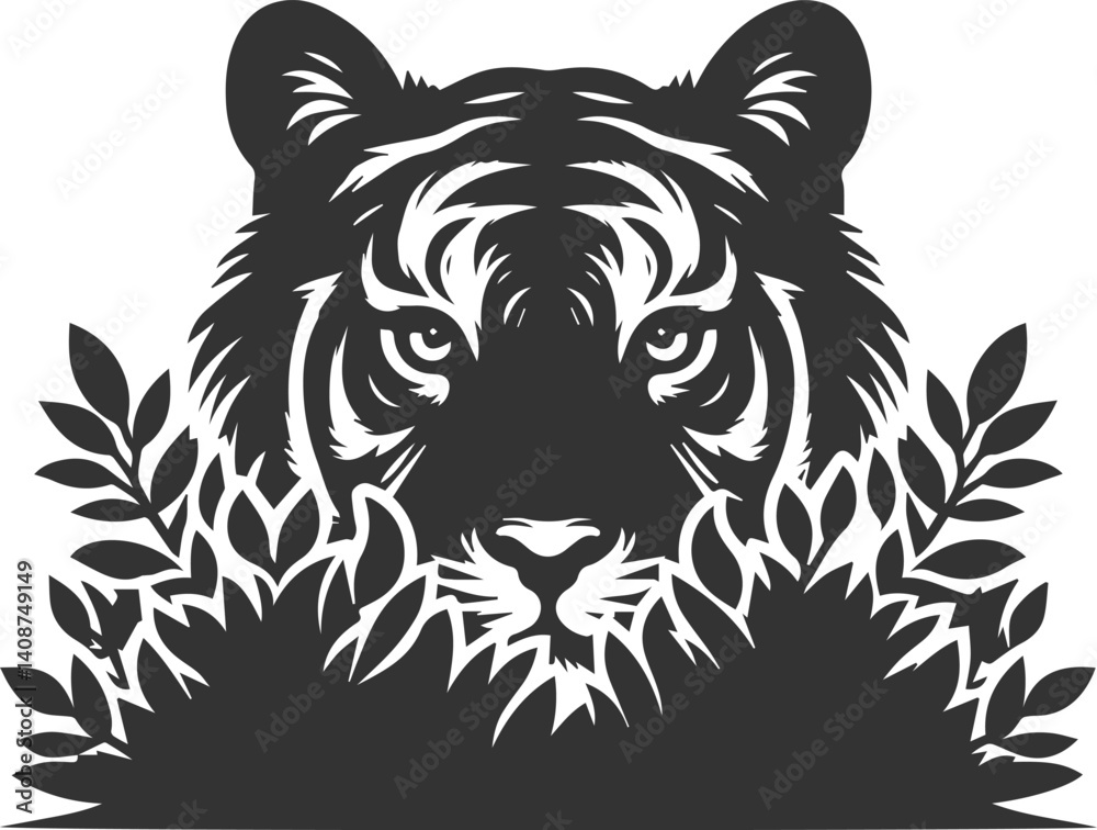 Fototapeta premium Tree with tiger animal vector silhouette
