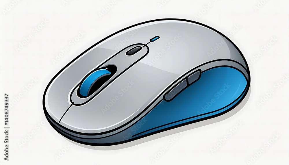 Sleek Silver and Teal Wireless Computer Mouse Illustration Sleek Silver and Teal Wireless Computer Mouse Illustration