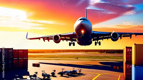 Plane Landing Just After Sunset at Miami International Airport isolated photo