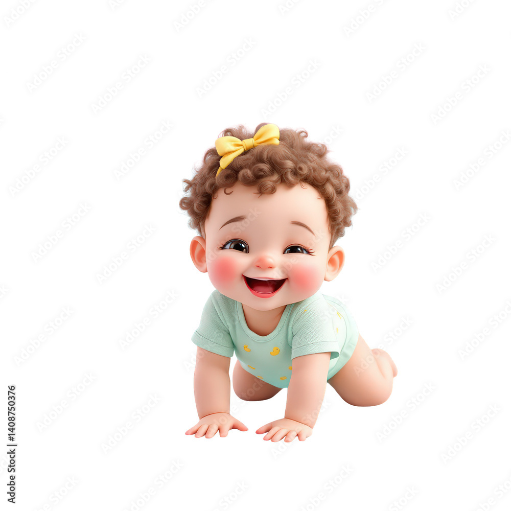 Adorable baby girl crawling with a joyful expression on white background Adorable baby girl crawling with a joyful expression on white background