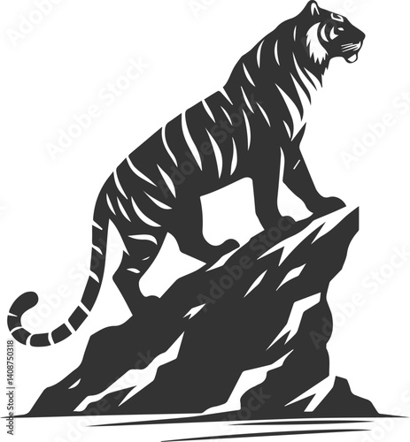 Tree with tiger animal vector silhouette