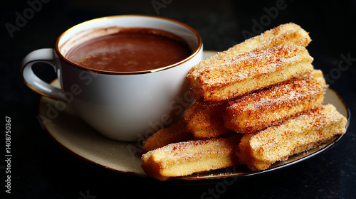 Churros with Cinnamon Sugar and Hot Chocolate Dipping