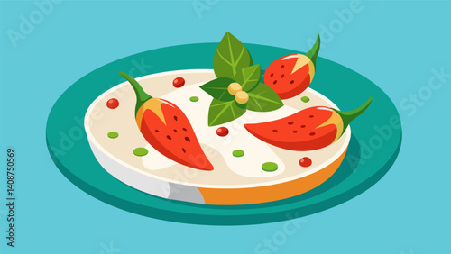 A work of art on a plate with careful attention to detail and presentation creating an inviting dish of Chiles en Nogada.. Vector illustration