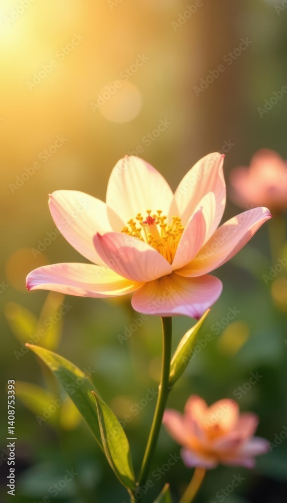 Soft petals of delicate yellow and pink hues delicately dance amidst lush greenery on a warm background , soft petals, elegant flowers Soft petals of delicate yellow and pink hues delicately dance amidst lush greenery on a warm background , soft petals, elegant flowers