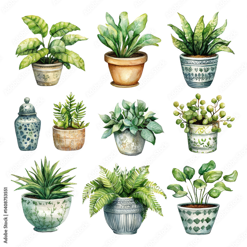 Fototapeta premium Beautiful Collection of Indoor Plants in Decorative Pots for Home Decor and Design