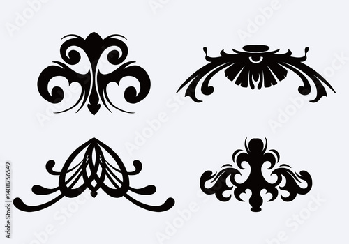 Vintage ornamen ornate victoria baroque design set collection clip art vector silhuette ink element editable