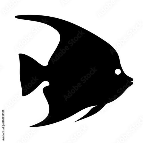 angelfish black silhouette of a moorish idol fish aquatic animal ocean life- simple black silhouette of a angelfish tropical sea life animal icon,