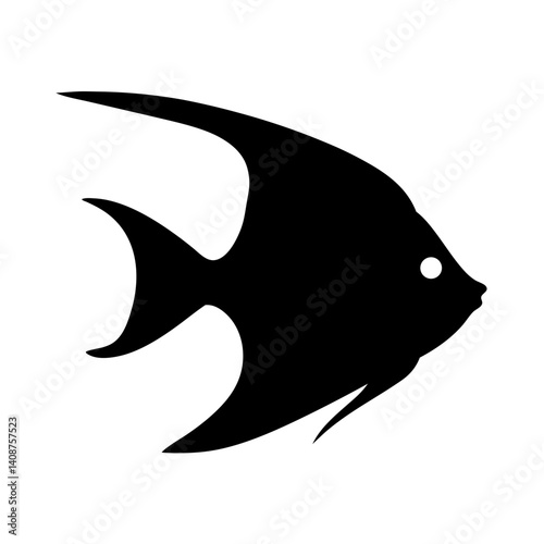 angelfish black silhouette of a moorish idol fish aquatic animal ocean life- simple black silhouette of a angelfish tropical sea life animal icon,