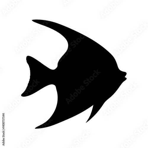 angelfish black silhouette of a moorish idol fish aquatic animal ocean life- simple black silhouette of a angelfish tropical sea life animal icon,