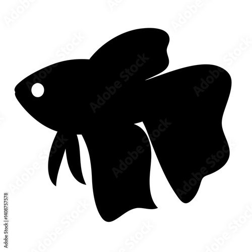 betta fish black silhouette of a moorish idol fish aquatic animal ocean life- simple black silhouette of a betta fish tropical sea life animal icon,