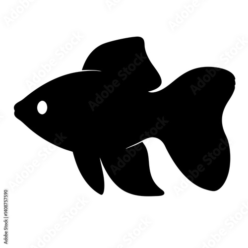 betta fish black silhouette of a moorish idol fish aquatic animal ocean life- simple black silhouette of a betta fish tropical sea life animal icon,