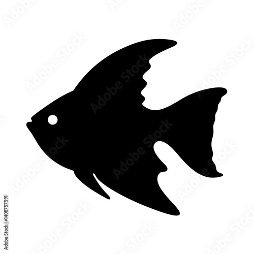 betta fish black silhouette of a moorish idol fish aquatic animal ocean life- simple black silhouette of a betta fish tropical sea life animal icon,