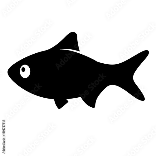 cherry barb fish black silhouette of a moorish idol fish aquatic animal ocean life- simple black silhouette of a cherry barb fish tropical sea life animal icon,