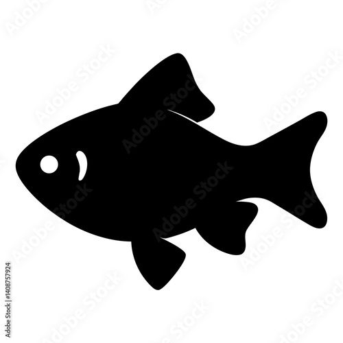 cherry barb fish black silhouette of a moorish idol fish aquatic animal ocean life- simple black silhouette of a cherry barb fish tropical sea life animal icon,