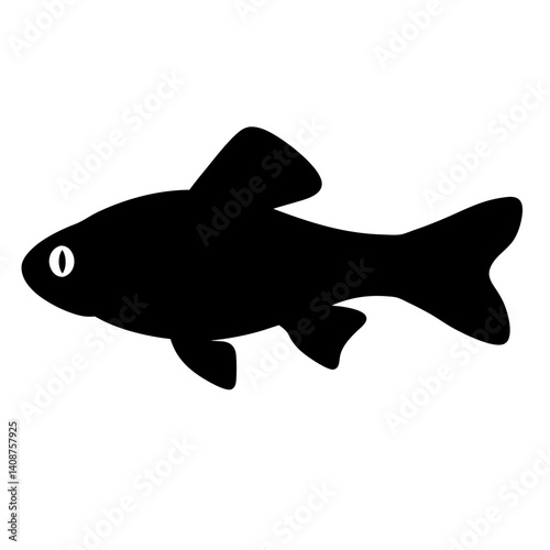 cherry barb fish black silhouette of a moorish idol fish aquatic animal ocean life- simple black silhouette of a cherry barb fish tropical sea life animal icon,